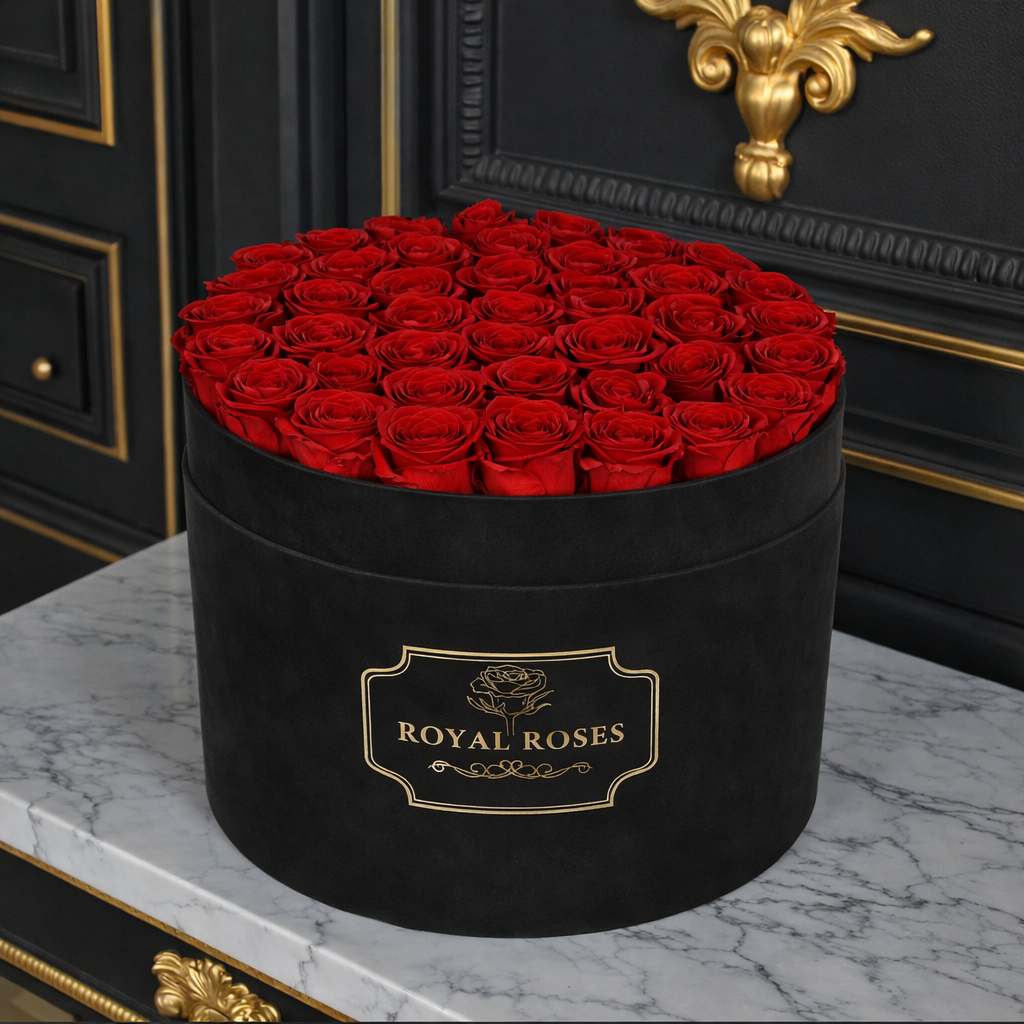 Flowerbox Czarny XXL & Czerwone Wieczne Róże - obrazek 3