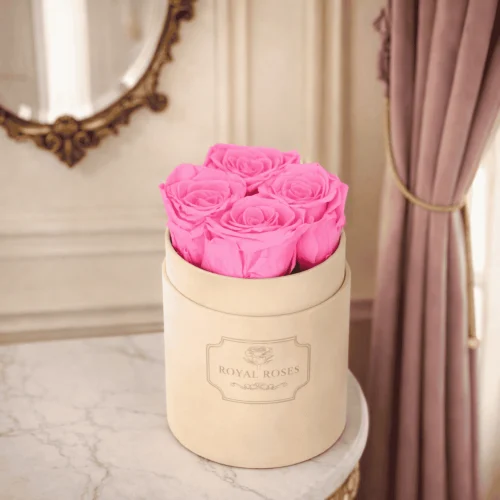 Flowerbox Beżowy Mały & Różowe Wieczne Róże